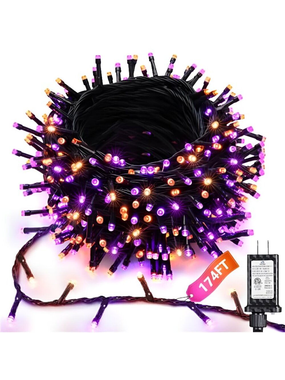 Orange Purple Halloween Lights, 174FT 500LED Plugin Non-Connectable